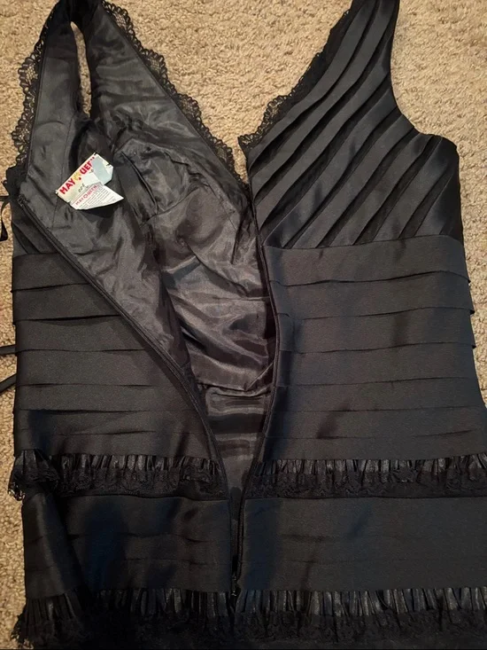 May Queen Black Sleeveless Fringe Tiered Mini Dress - Picture 4 of 4